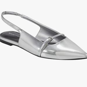 Marc Fisher Elelyn Silver Metallic Pointed Toe Slingback Flats Size 7.5